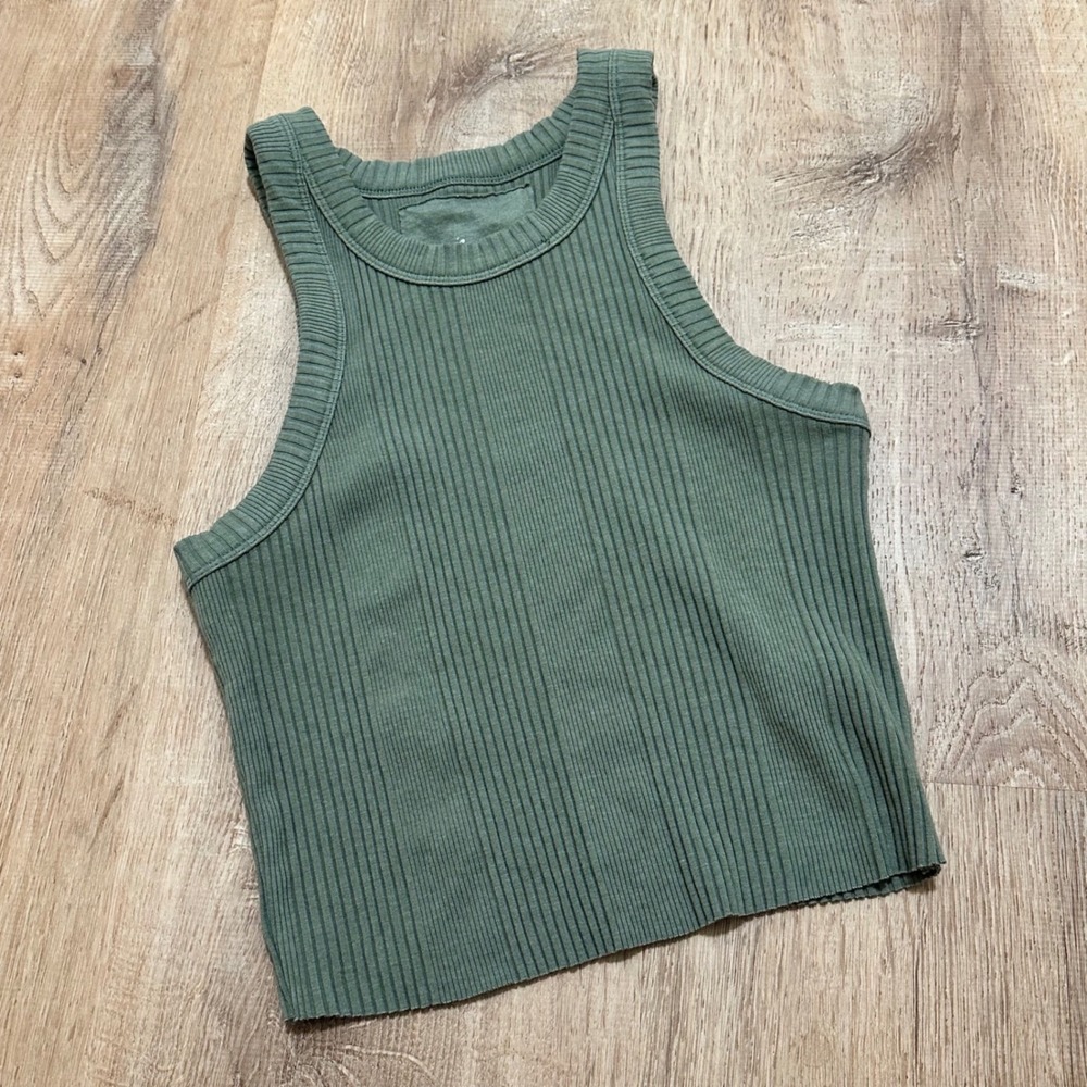 Aerie | Women's Olive Green Ribbed High Neck Tank Top, Size XS